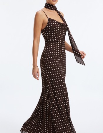 Maxi γραμμή • Satin feel ύφασμα • Polka dot print • Ραντάκι εφαρμογή • Extra scarf detail στον λαιμό • Elegant & ultra feminine fit ????