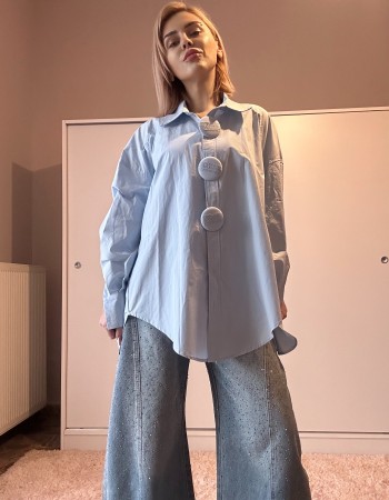 Leila πουκάμισο 100% σε άνετη γραμμή με εντυπωσιακά κουμπιά 