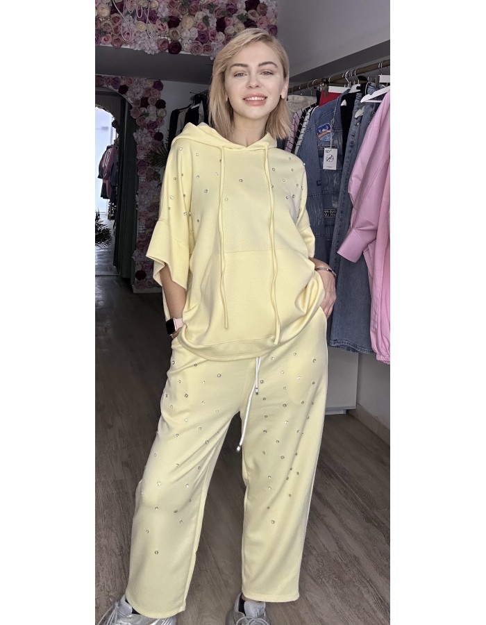 Set viscoze με λεπτομέρειες στρας άνετη γραμμή 