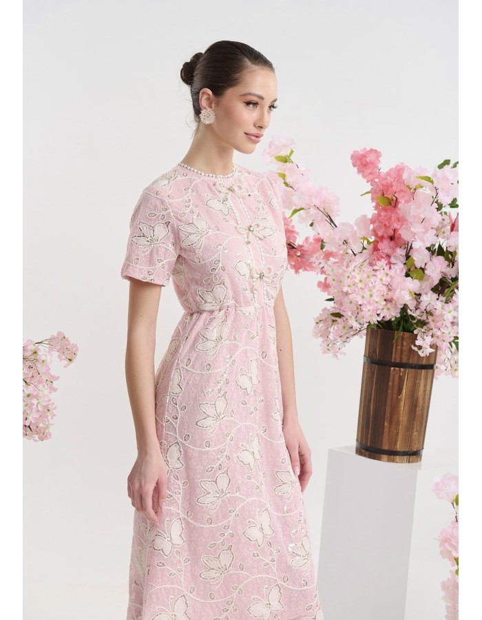 ΦΟΡΕΜΑ ΜΕ ΔΑΝΤΕΛΑ ΠΕΤΑΛΟΥΔΑ ΚΑΙ ΔΙΑΚΟΣΜΗΤΙΚΟΥΣ ΦΙΟΓΚΟΥΣ ΚΟΝΤΟΜΑΝΙΚΟ ΜΑΞΙ  ΕΧΕΙ ΦΕΡΜΟΥΑΡ ΣΤΟ ΠΙΣΩ ΜΕΡΟΣ  ΤΡΟΠΟΣ ΠΛΥΣΙΜΑΤΟΣ 