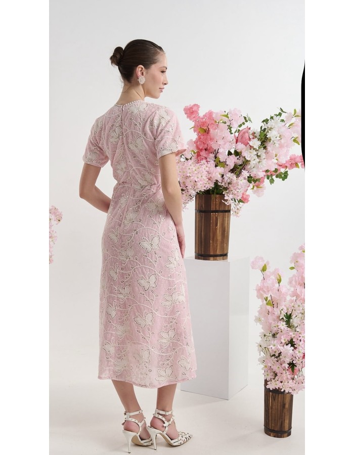 ΦΟΡΕΜΑ ΜΕ ΔΑΝΤΕΛΑ ΠΕΤΑΛΟΥΔΑ ΚΑΙ ΔΙΑΚΟΣΜΗΤΙΚΟΥΣ ΦΙΟΓΚΟΥΣ ΚΟΝΤΟΜΑΝΙΚΟ ΜΑΞΙ  ΕΧΕΙ ΦΕΡΜΟΥΑΡ ΣΤΟ ΠΙΣΩ ΜΕΡΟΣ  ΤΡΟΠΟΣ ΠΛΥΣΙΜΑΤΟΣ 