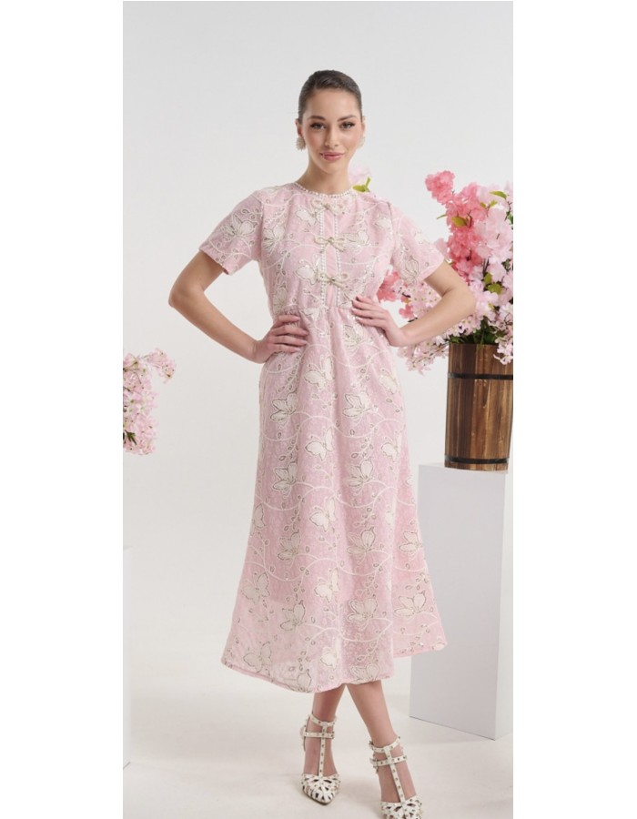 ΦΟΡΕΜΑ ΜΕ ΔΑΝΤΕΛΑ ΠΕΤΑΛΟΥΔΑ ΚΑΙ ΔΙΑΚΟΣΜΗΤΙΚΟΥΣ ΦΙΟΓΚΟΥΣ ΚΟΝΤΟΜΑΝΙΚΟ ΜΑΞΙ  ΕΧΕΙ ΦΕΡΜΟΥΑΡ ΣΤΟ ΠΙΣΩ ΜΕΡΟΣ  ΤΡΟΠΟΣ ΠΛΥΣΙΜΑΤΟΣ 