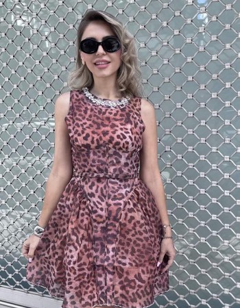 SS25 Leopard mini dress with stras
