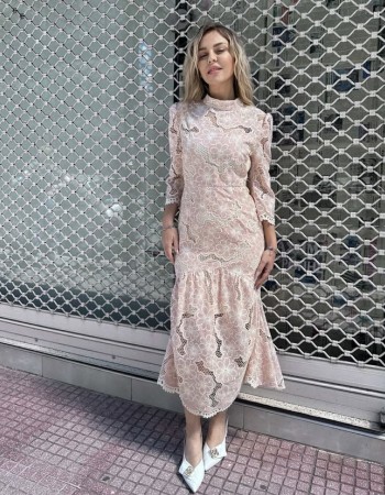 SS25 Brigitte φόρεμα δαντέλα εφαρμοστό ροζ 